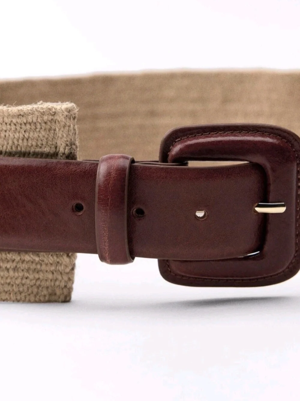 Zara Women's Brown Leather & Jute Belt - Classic Walnut Brown and Tan